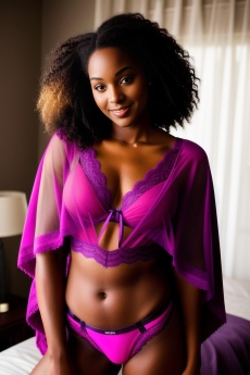 beautiful african woman in purple lingerie